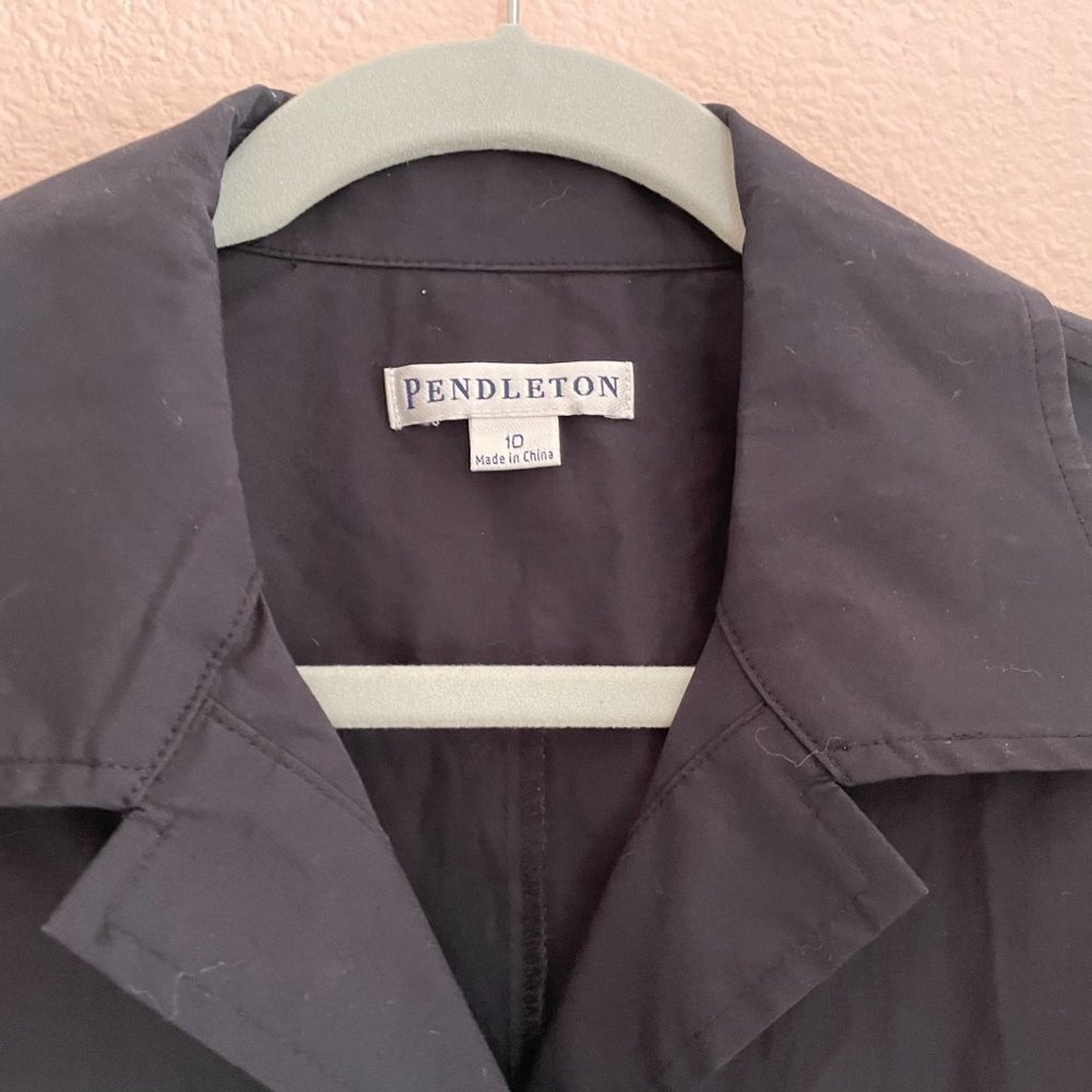 PENDLETON BLACK COTTON BLEND BELTED, COLLARED, V-NECK BUTTON-DOWN S/S SHIRTDRESS - Picture 5 of 8